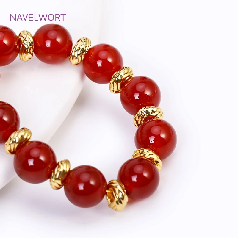 18K Gold Plated Round Texture Spacer Beads For Jewelry Making Fittings,Brass Weave Loose Beads DIY Accessories Wholesale