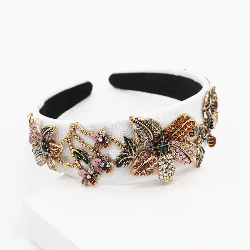 New Baroque Fashion Diamond Colored Flower Headband Luxury Ball Walk Show Heavy Industry Headband Wholesale