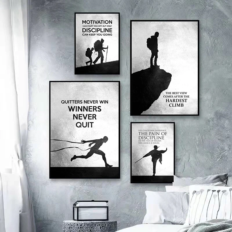 Black and White Inspirational Sports Quotations Canvas Painting Climbing Track Posters Prints Wall Art for Gym Room Home Decor