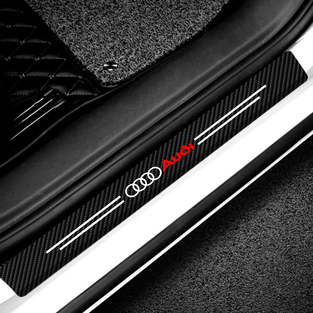 4pcs/set Carbon Fiber Leather Car Door Sill Anti-Scratch Decorative Sticker For Audi Sline A3 8P 8L 8V A4 B8 B6 B7 B9 A6 C6 C7 - view 6