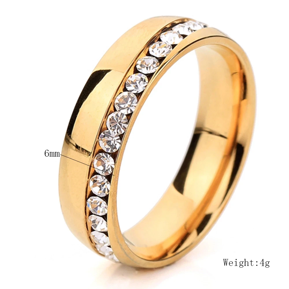 Wholesale Two Color Plated  316L Stainless Steel .1CT Channel-Set  Crystal Ring for women or Men