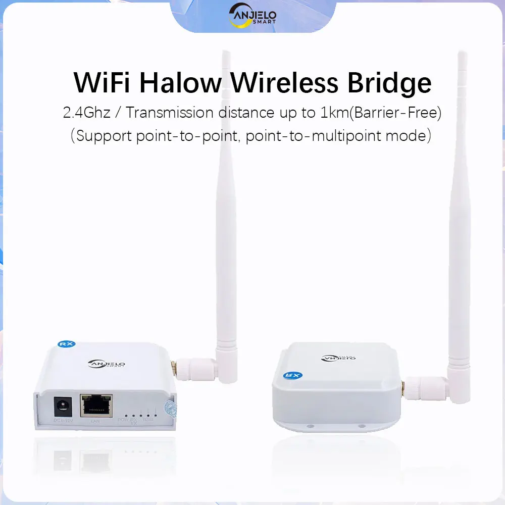 ANJIELO WIFI HaLow Wireless Bridge Kit Punkt-zu-Punkt-Verbindung, große Reichweite bis zu 1 km