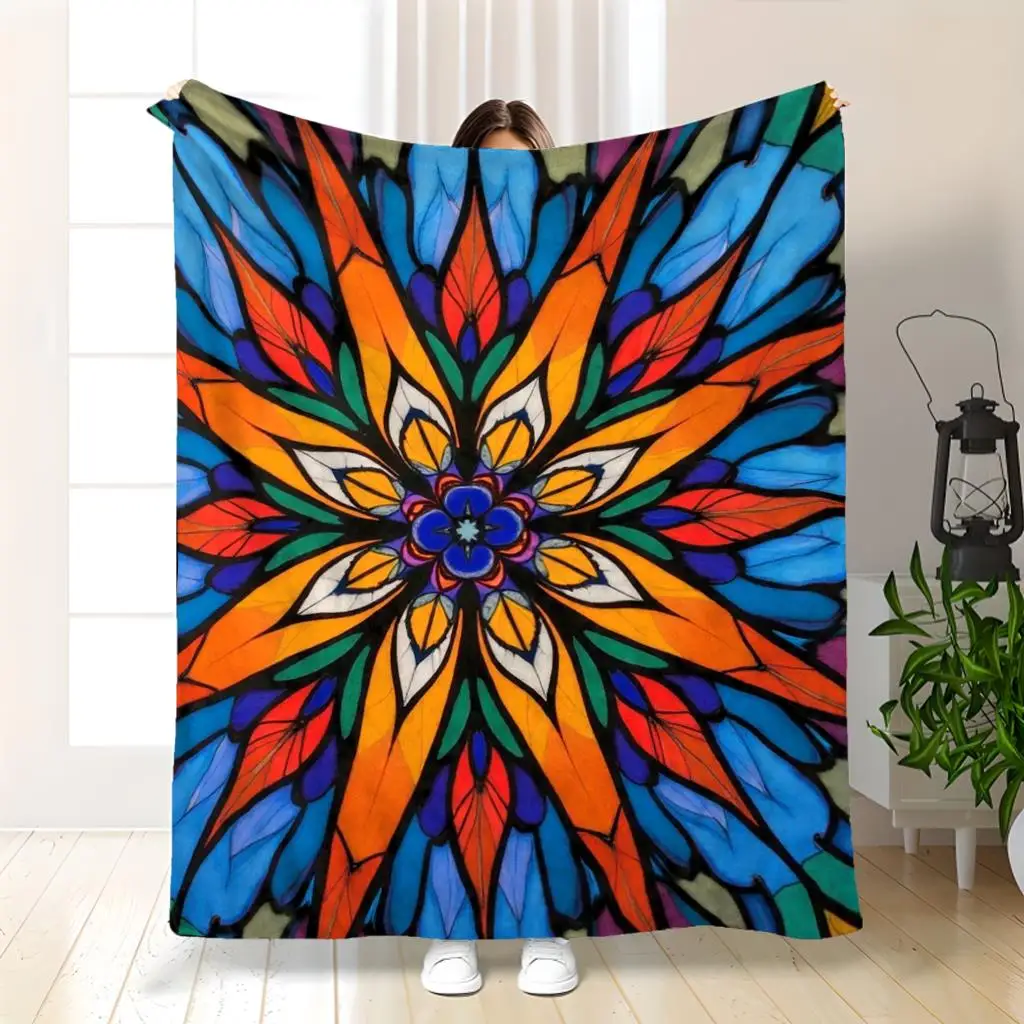 Vibrant Bohemian Mandala Starburst Print Throw Blanket Cozy Oversized 150x200cm Sofa Couch Bed Decor
