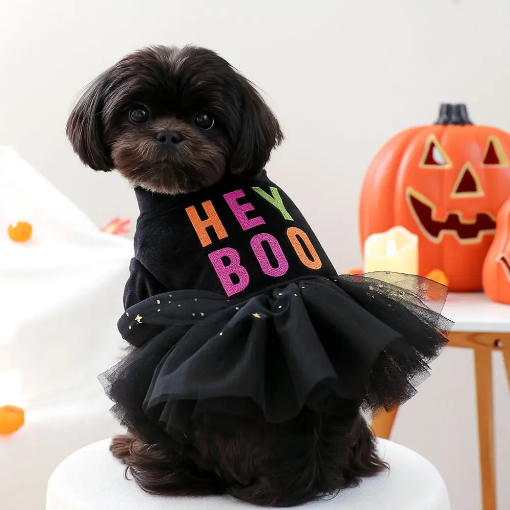 

Puppy Costumes Two Legged Dog Halloween Dress Soft Comfortable Dog Pullover Black Dog Lace Skirt Halloween