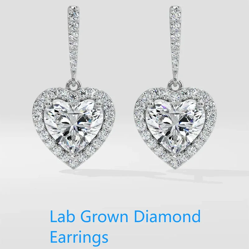 1Ct Each Heart-Cut EF VS-VVS Lab Grown Diamond CVD HPHT IGI Certificate Halo Drop Earrings For Lady In Platinum 950