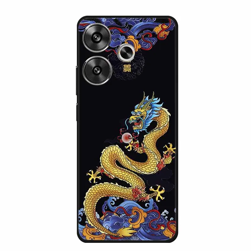 For Xiaomi Poco M6 4G Case 3D Emboss Black Silicone Soft Back Cover Case For Xiaomi Redmi 13 5G Turbo 3 Note 13R Poco F6 Case