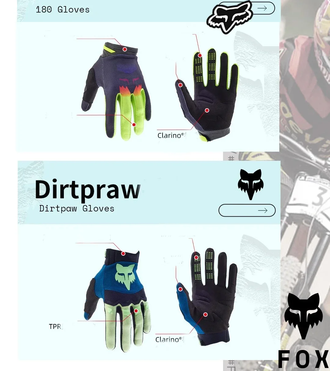 قفازات Fox head DIRTPAW للدراجات النارية ATV UTV DH على الطرق الوعرة MotoCross قفازات ركوب الدراجات للرجال دراجة هوائية جبلية سباق الجبلية للجنسين #3