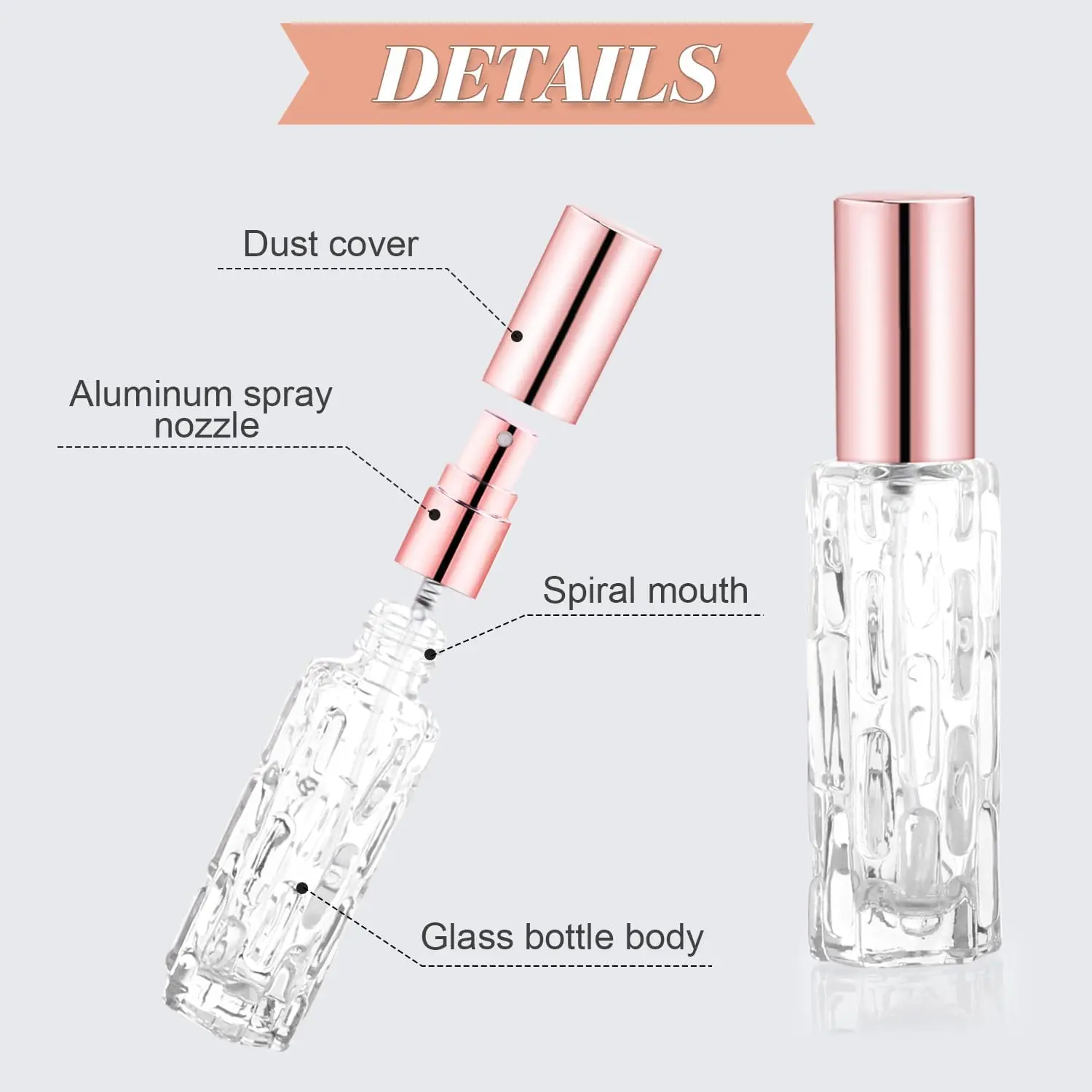 Flacone spray per profumo in vetro da 6 pezzi-10 ml Bottiglia vuota con testa spray in alluminio per dispenser di profumo