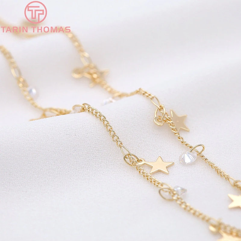 

(4254)50CM Chain 24K Gold Color Brass with Zircon Star Chains for Necklace High Quality Diy Jewelry Findings Accessories