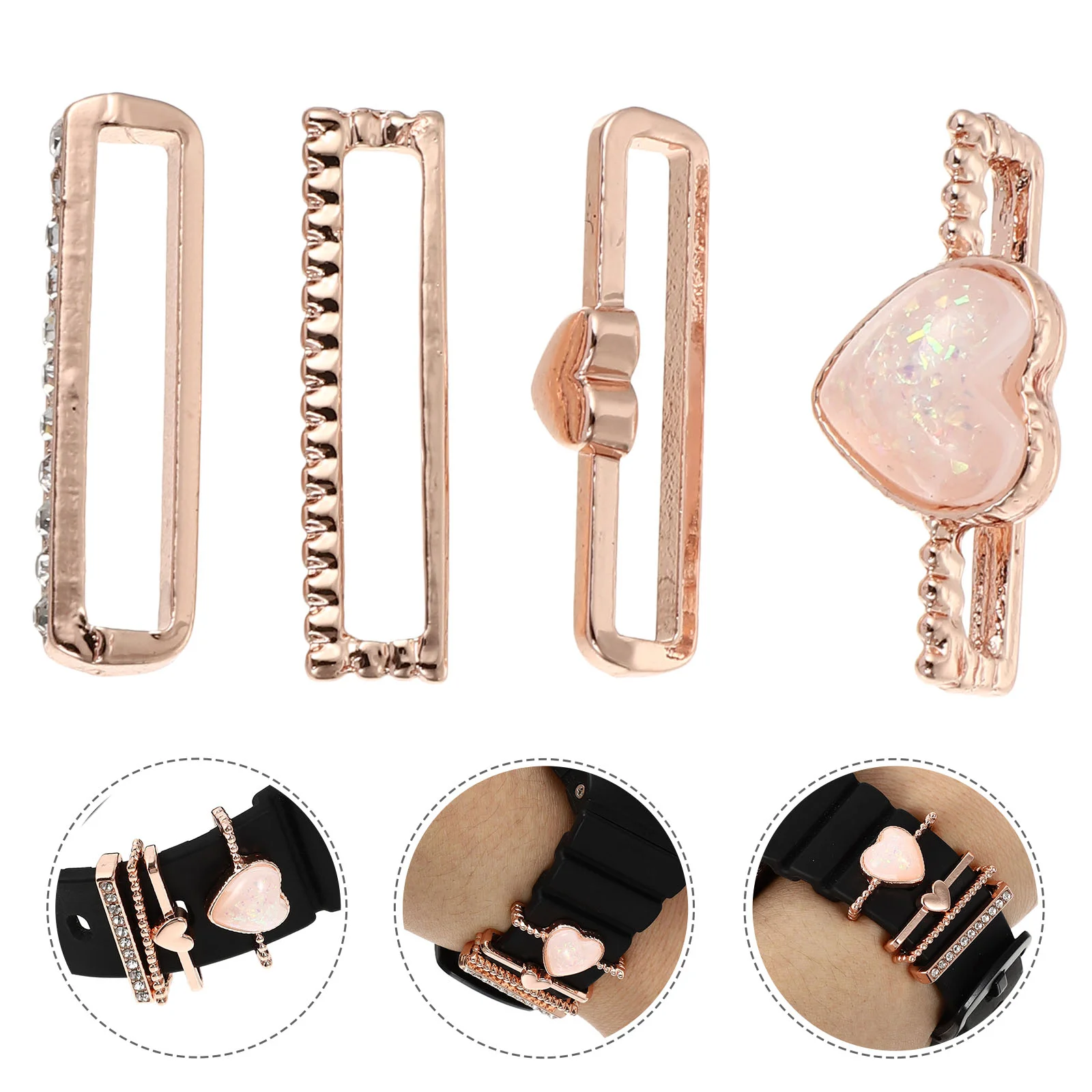 4 Pcs Watch Strap Decoration Band Embellishment Charm Wristband Decorative Ring Decorate Rings Zinc Alloy Loops Accent