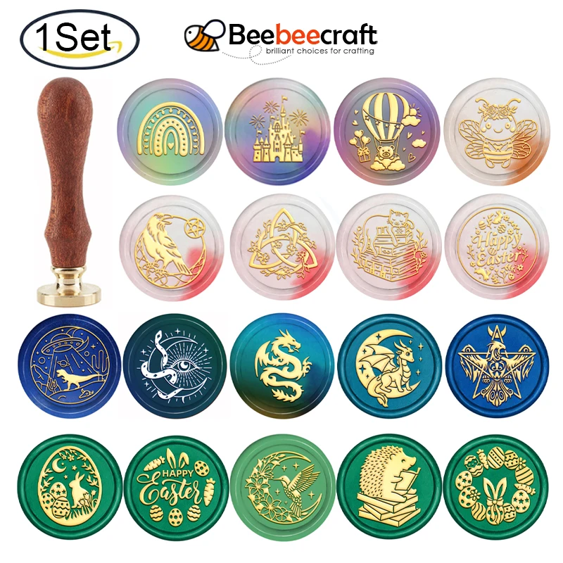 1PC  Snake Wax Seal Stamp Moon  Stars 30mm Removable Brass Head Sealing Stamp with Wooden Handle for Halloween Invitations Cards