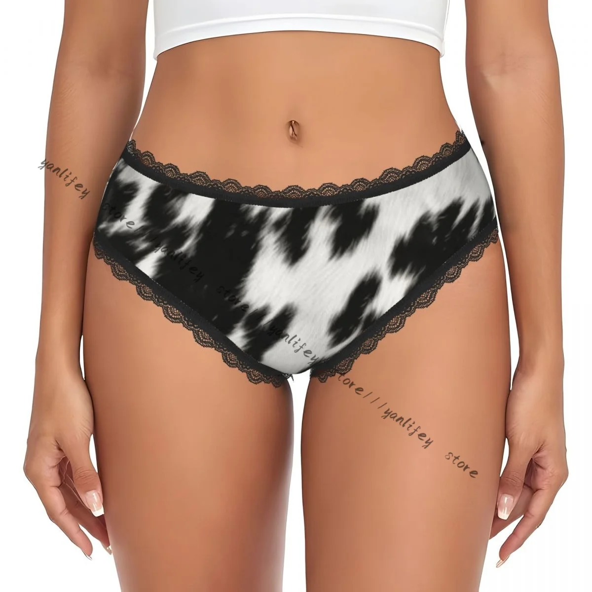 Casual Women Cow Skin Texture Abstract Background Lace Triangle Panties Comfort Intimate Wear