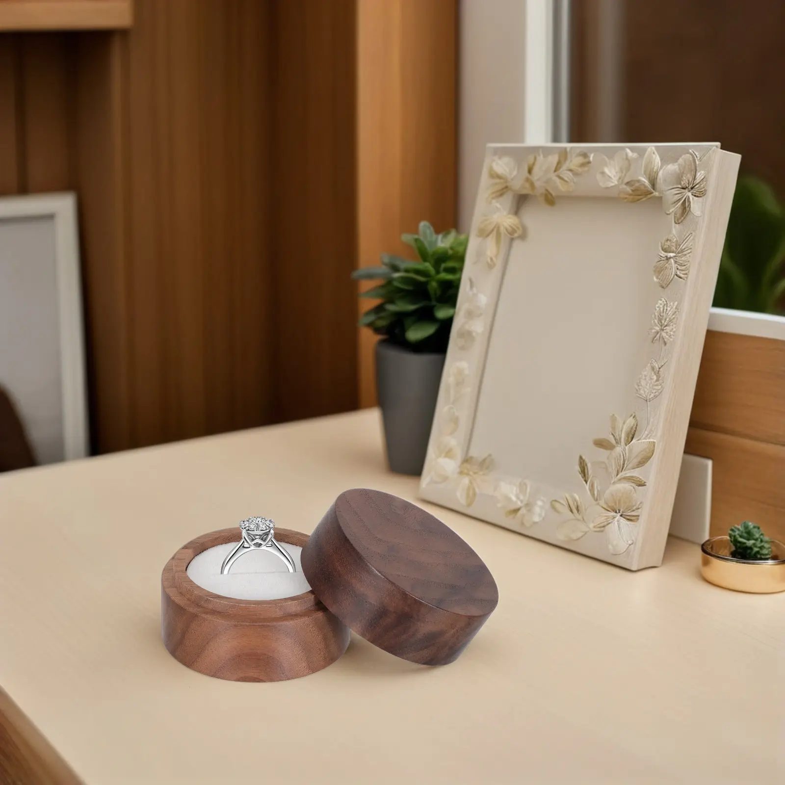 

Wooden Round Jewelry Box Handmade Solid Wood Small Trinket Storage Box Smooth Lid Decorative Keepsake Organizer