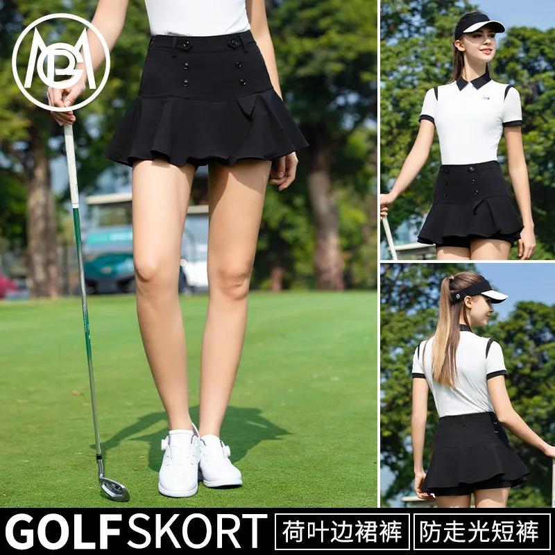 PGM Women Golf Outfit 2026 Summer Flounce Skirt Short Sleeve Top Sports Skirt Set
