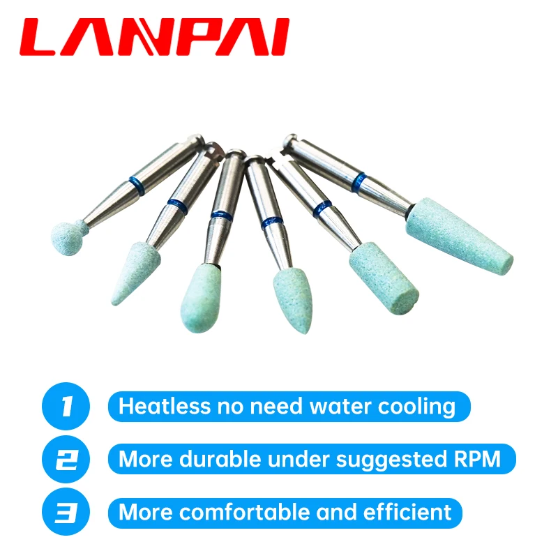 Lanpai 6pcs/box Dental Lab Ceramic Diamond Grinder Pocerlian Zirconia Polishing Grinding Head Dentistry Material Drill