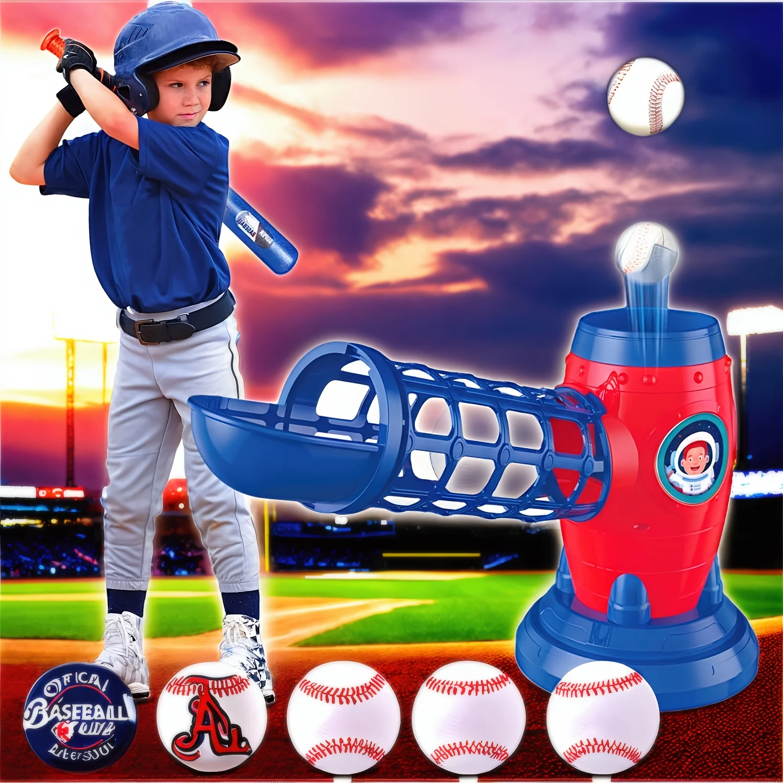 Prodotto super nuovo americano, giocattolo automatico per macchina da baseball Home Run, set con mazza da baseball, include 10 palline, adatto per