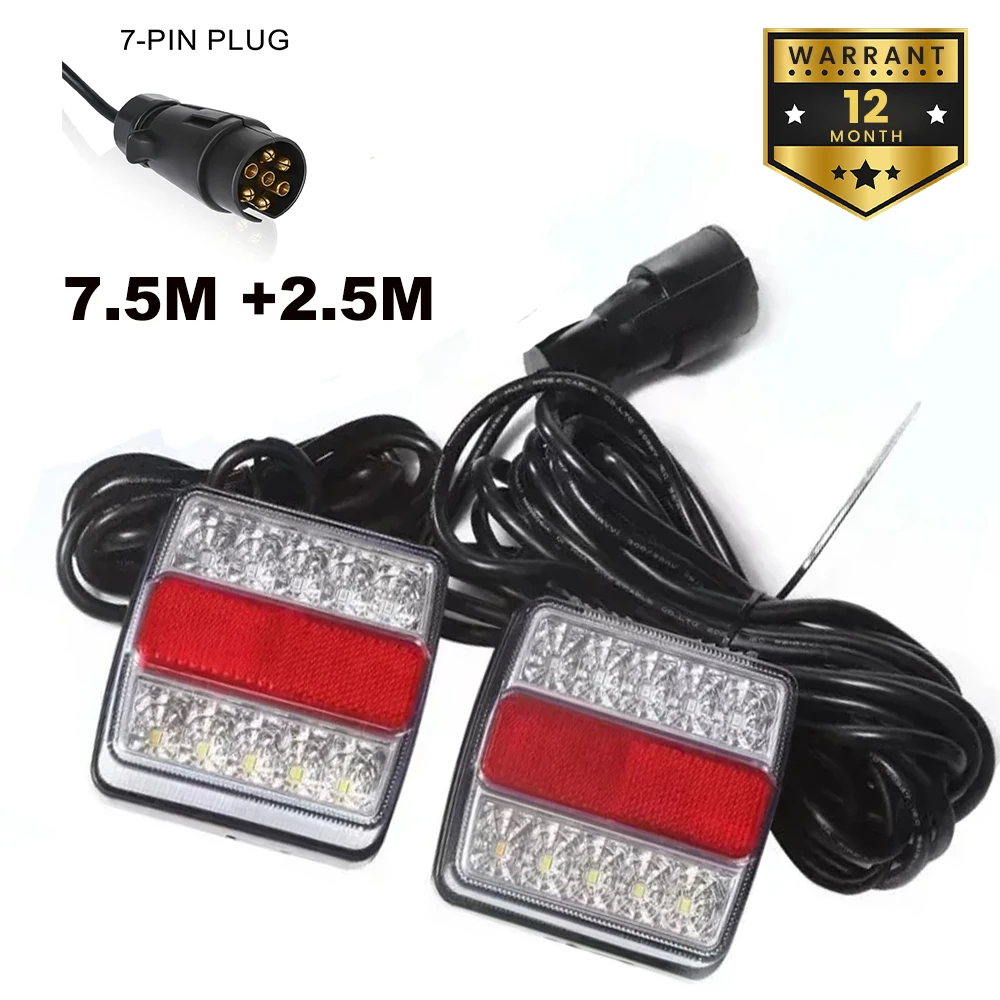

1 Set 12V Rear Towing Tail Light 16 LED Trailer 7.5m+2.5m Cable 7 Pin Brake Stop License Number Plate Lamp Reflector Waterproof