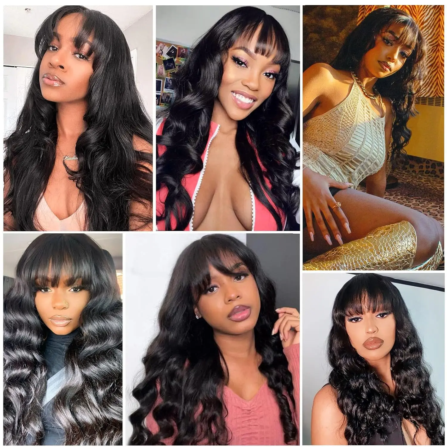 Body Wave Wigs With Bangs Human Hair Wigs For Women Brazilian Hair Wig With Bangs Glueless Machine Made Wigs 180% Density