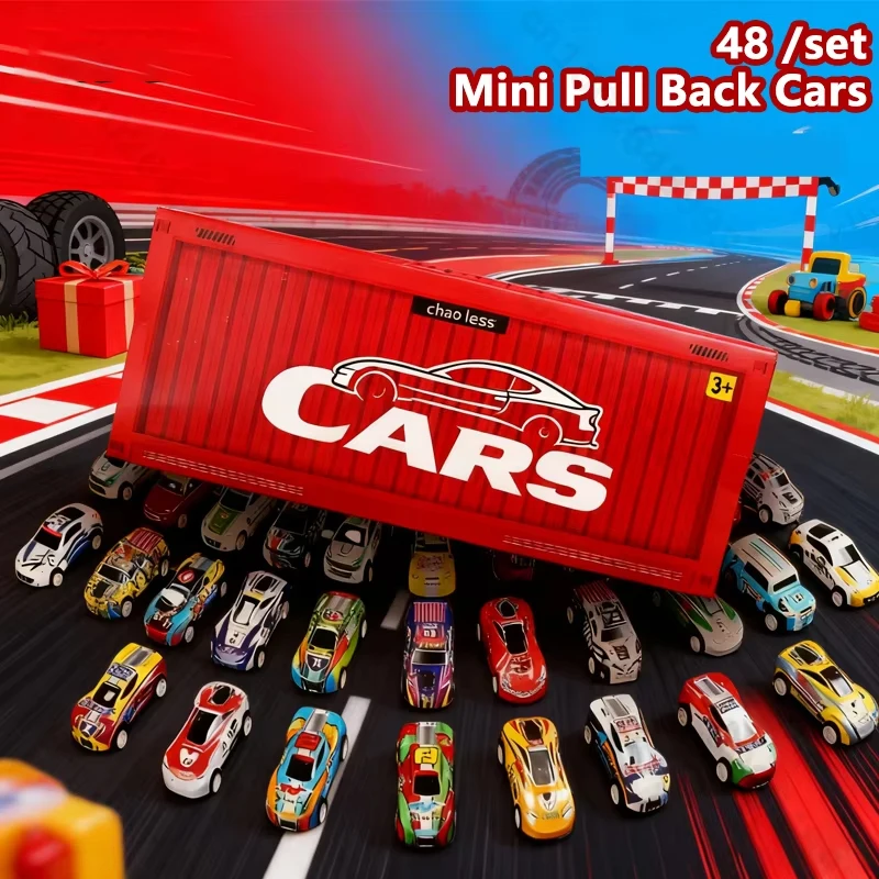 

48 мини-автомобилей с откатным механизмом, гоночная модель автомобиля из сплава, детские игрушечные машинки с картой, классические модели автомобилей, ящик для хранения, рождественские подарки