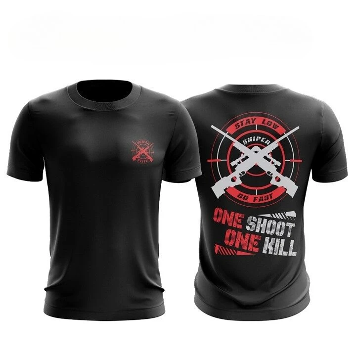 Men's and women's black short-sleeved T-shirts with tactical cross-sniper rifle pattern print, casual streetwear T-shirts