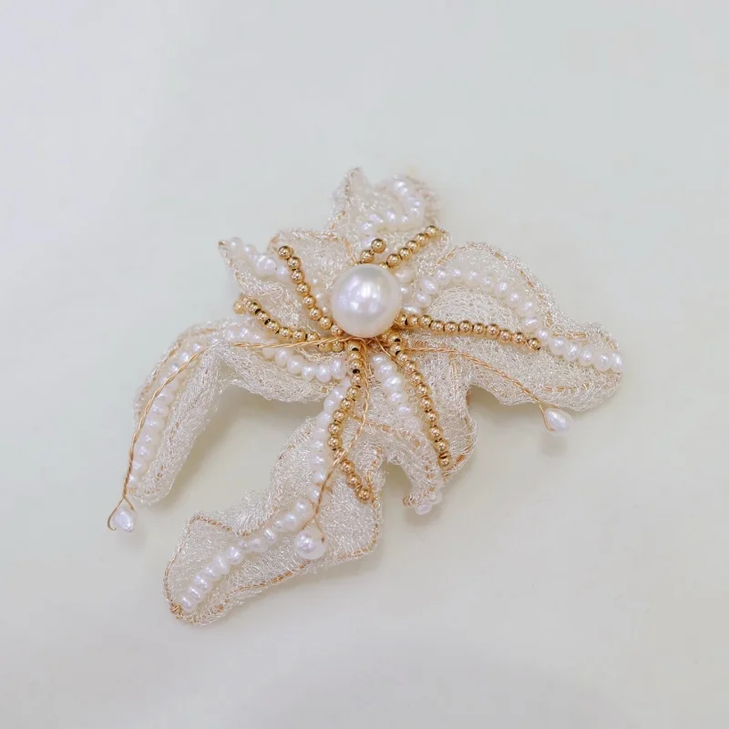 

SGARIT DIY Starfish Shape 14K Gold Filled Brooch Natural Freshwater Pearls Elegant Lapel Pin for Women