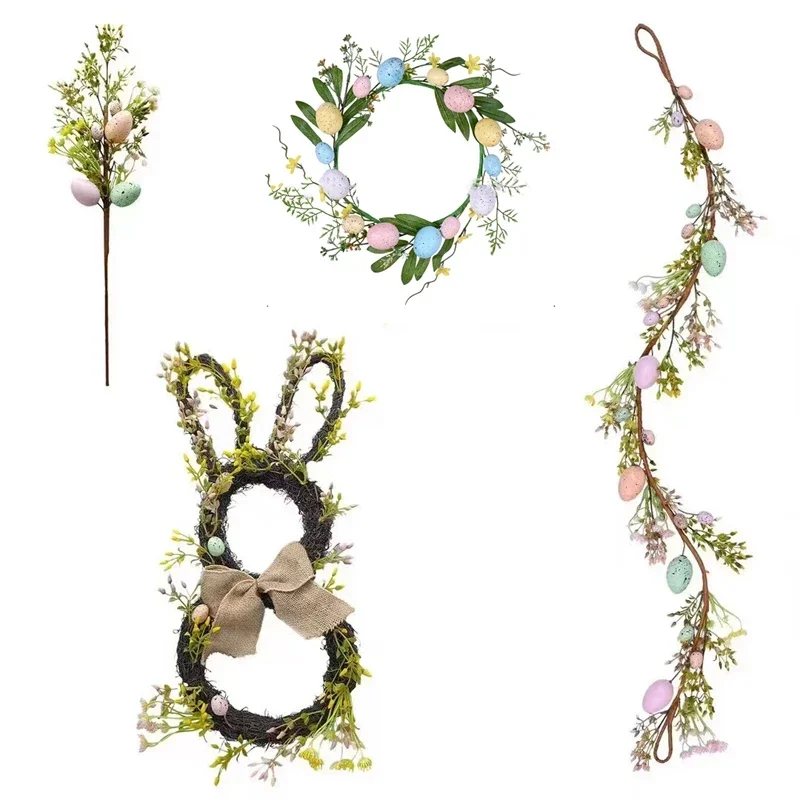 

New Easter Bunny Party Decorative Garland Festival Party DIY Egg Flower Arrangement Cane Garden Front Door Decorative Garland