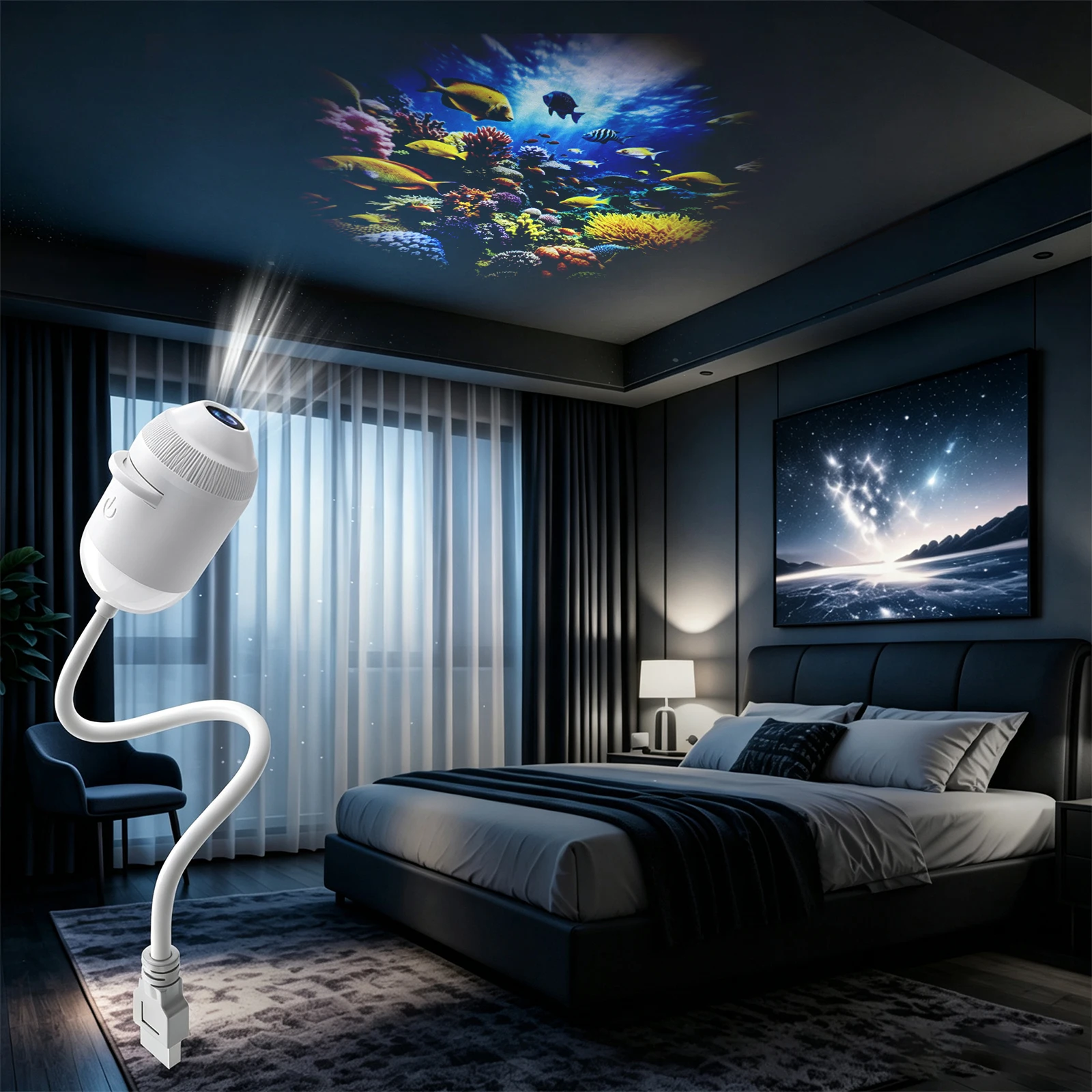 HD Starry Sky Projector & Films Smart Dynamic 5D Holographic Night Light Projector USB Plug Play HD 2-in-1 Galaxy Star Projector