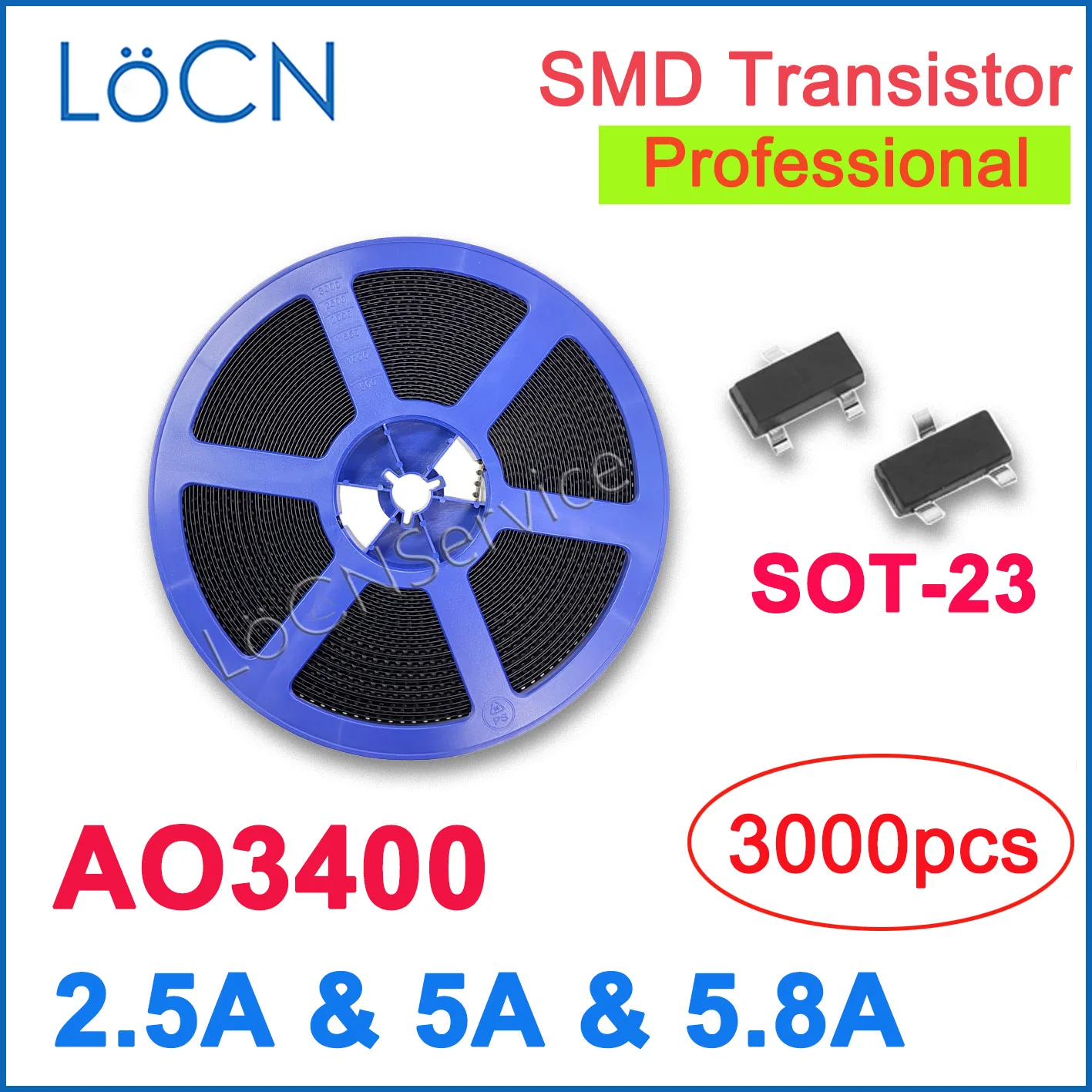 

LoCN 3000PCS/REEL AO3400 SOT23 2.5A 5A 5.0A 5.8A SOT23-3 HIGH QUALITY SOT-23 SMD Transistor High Big Current Chip Size