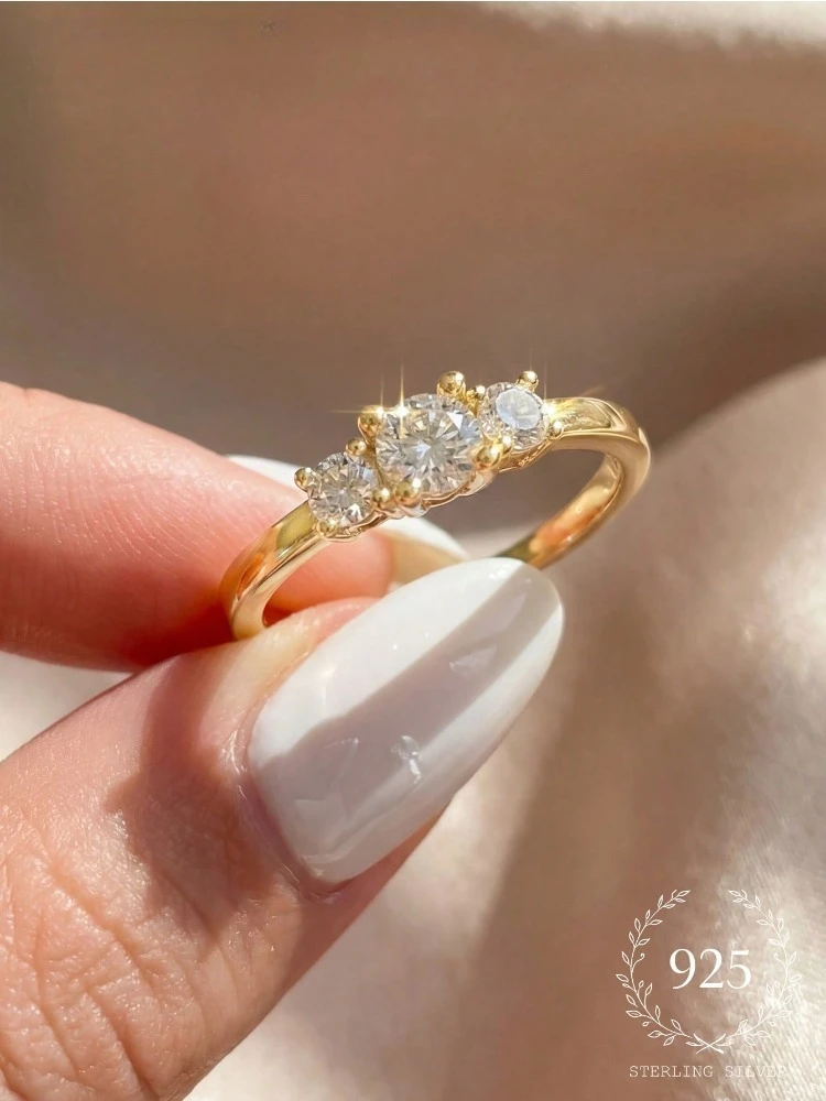 925 Sterling Silver Gorgeous Fashion Shiny Three Zircon Ring For Women Engagement Wedding Party Luxury High Quality Fine Jewelry