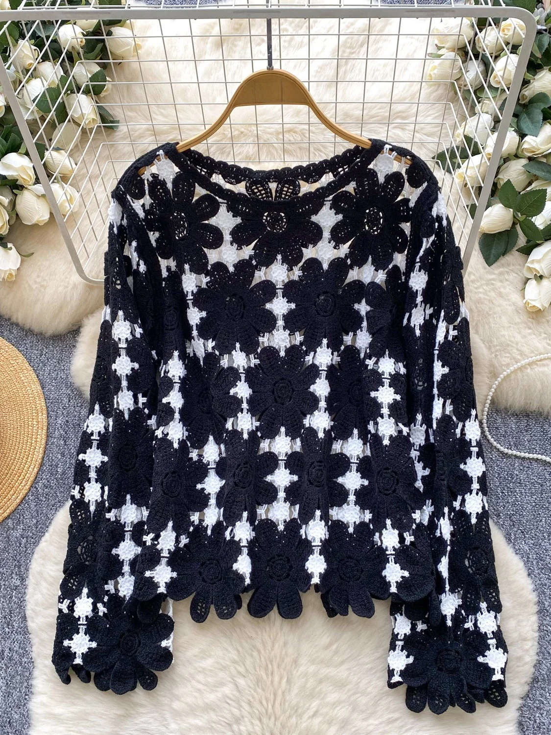 Koreaanse Sle Agel zachte uitgeholde gebreide cover-up losse afslankende casual veelzijdige lange Sve-top voor dames