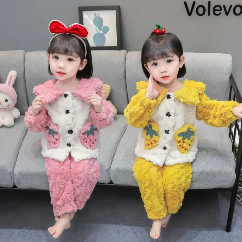 Kawaii Casual Coat Set Fashion 2 Piece Set Children S Clothing Girls Winter Pajamas Flannel Fleece Toddler Kids Homewear Cute