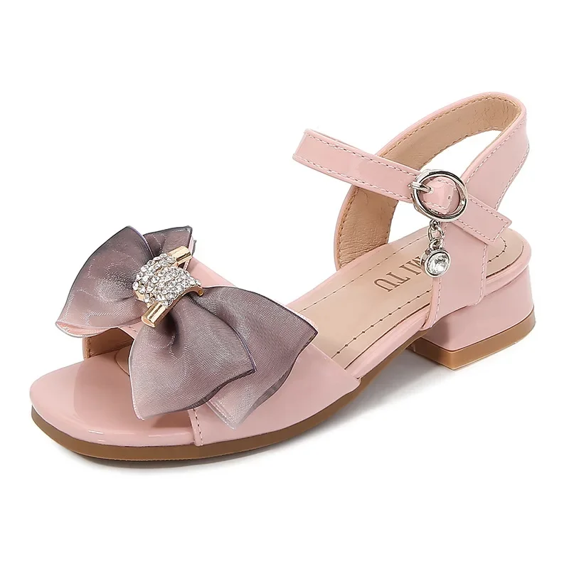 Girls Princess Sandals Summer Kids Low Heels Fashion Party Dress Beach Shoes Outdoor Causal Sandals Children Soft Sole with Bow