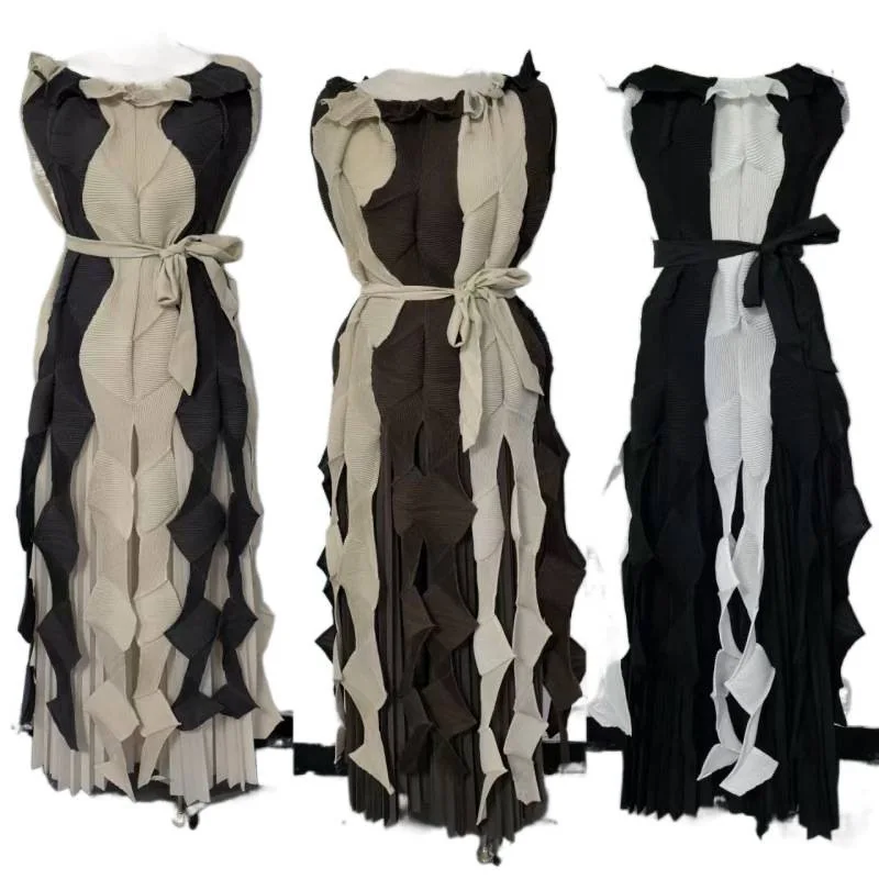 Gonna a pieghe a vita alta Top Color Blo Orlo irregolare Design Sense Gonna a pieghe a vita alta Colore abbinato Orlo irregolare Dr