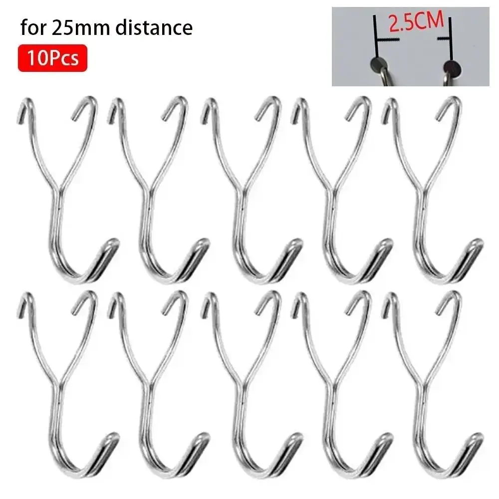 10 pcs Wall Mesh Peg Board Hook Storage Racks Display Stainless Steel Pegs Home Storage Wall-mounted Hanging Boards Hole Hooks