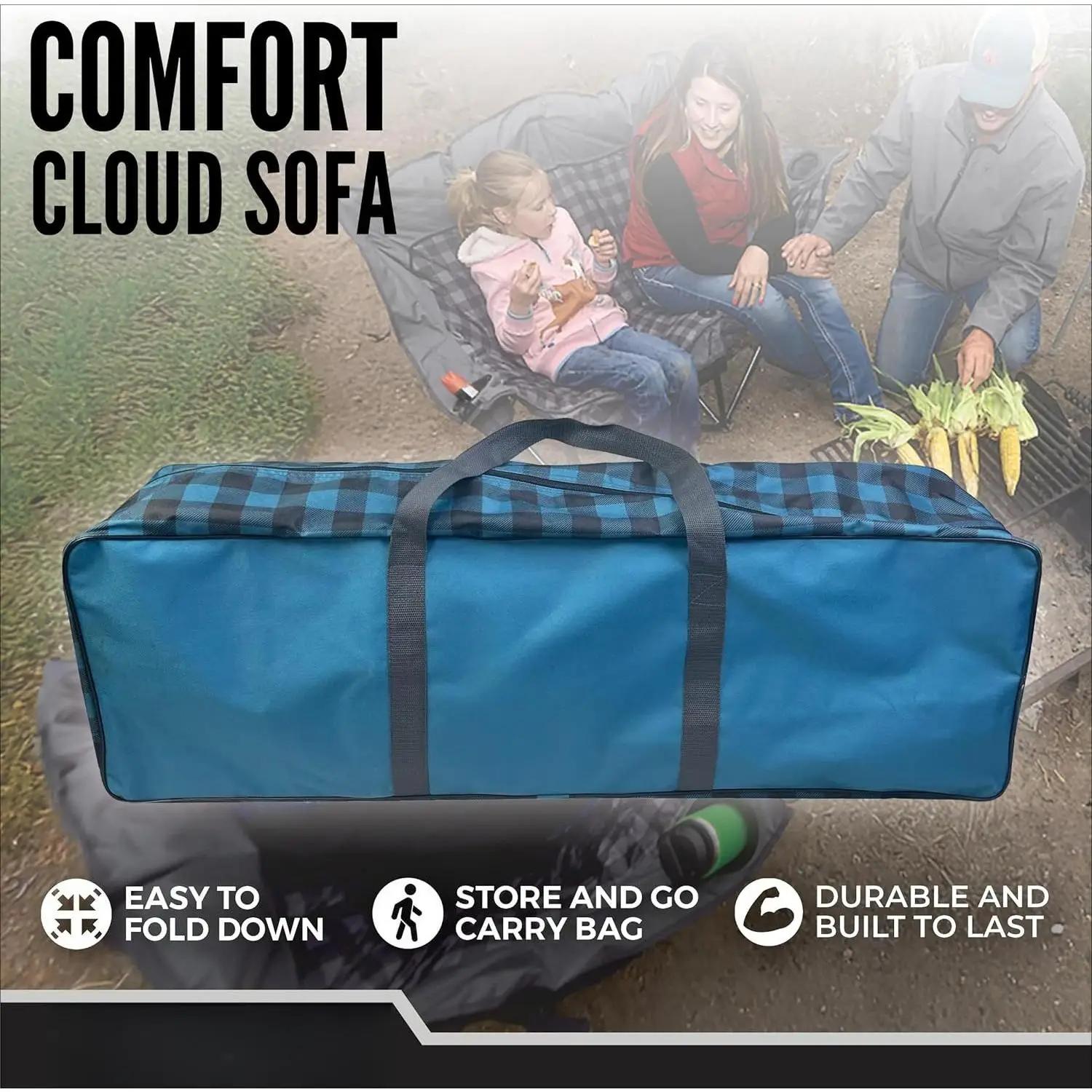 Sedia da campeggio doppia per adulti, divanetto pieghevole di grandi dimensioni supporta 600 libbre, divano da esterno imbottito in peluche con tazza