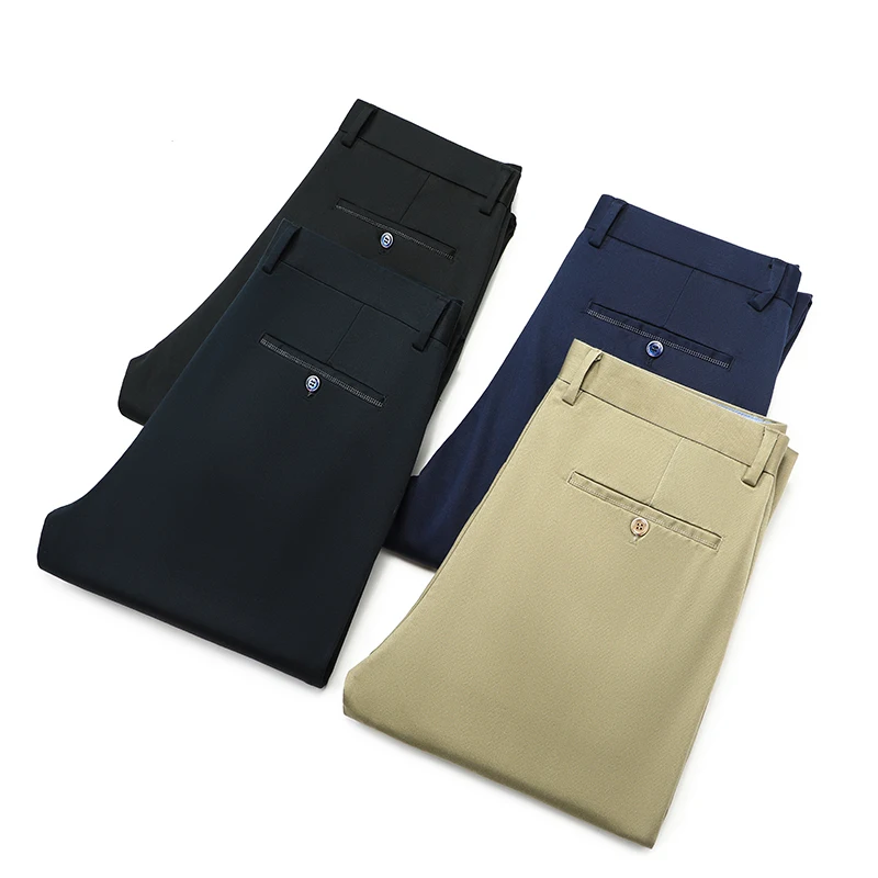 Pantalon décontracté en fibre de bambou pour hommes, vêtements formels masculins, anti-rides, droit, affaires, marque, 4 couleurs