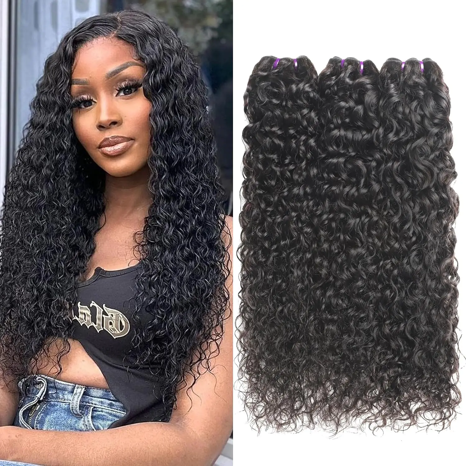 

Water Wave Bundles Original Human Hair Extensions 10A Brazilian 3 Bundles Deal Wet And Wavy Natural Weave Hair Bundles