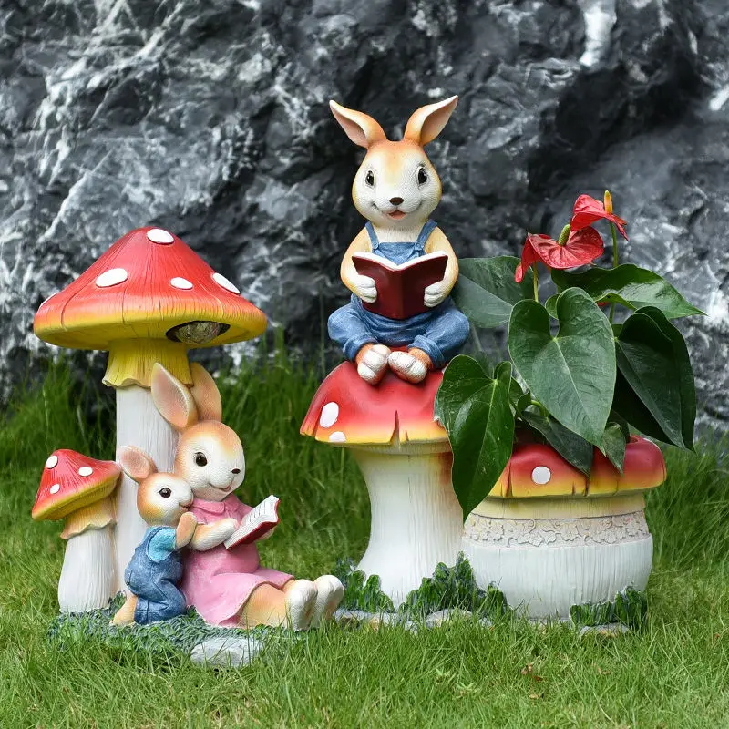 

Simulation Rabbit Mushroom Resin Adorments Courtyard Garden Landscape Furnishing Decoration Outdoor Villa Lawn Sculpture Crafts