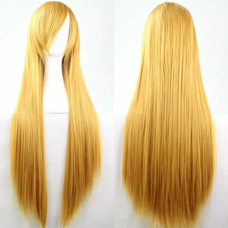 Pelucas largas y elegantes para mujer, pelo completo con flequillo lateral, disfraz de Cosplay, 80cm, nuevo