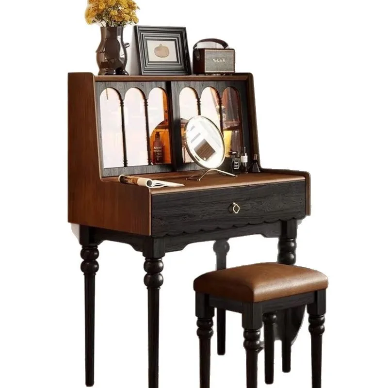 

French retro dressing small apartment bedroom small desk narrow makeup simple American solid wood dressing table