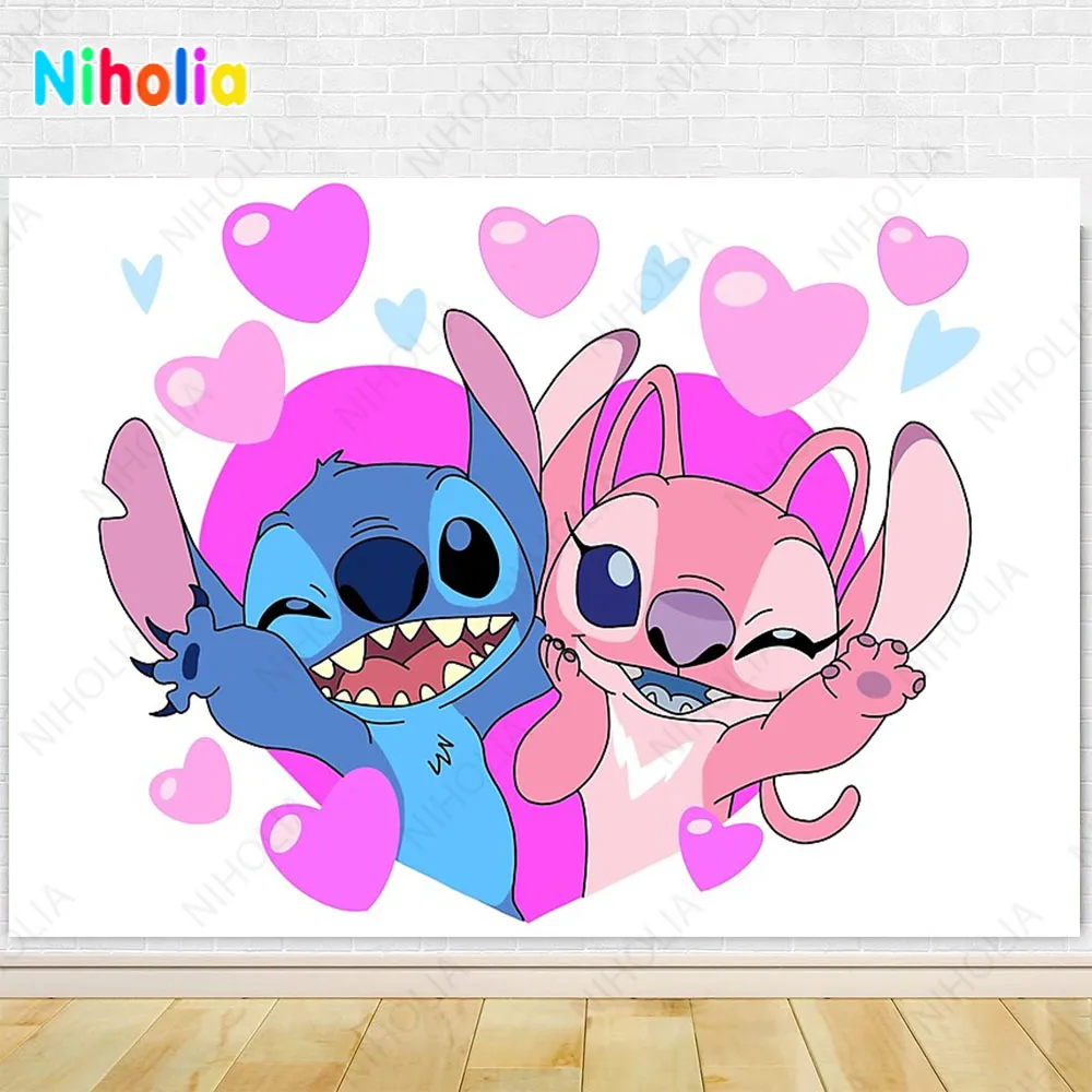 Lilo & Stitch latar belakang untuk anak-anak, pesta ulang tahun, fotografi, latar belakang, dekorasi kartun, properti Studio bayi, Banner, properti mandi