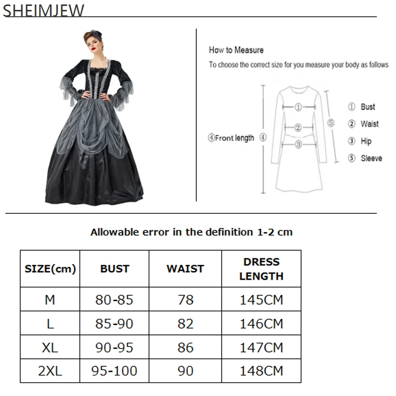 Dark Carnival Halloween Medieval Retro Gothic Vampire Countess Costume Elegant Witch Ghost Cosplay Fancy Dress Party Dress