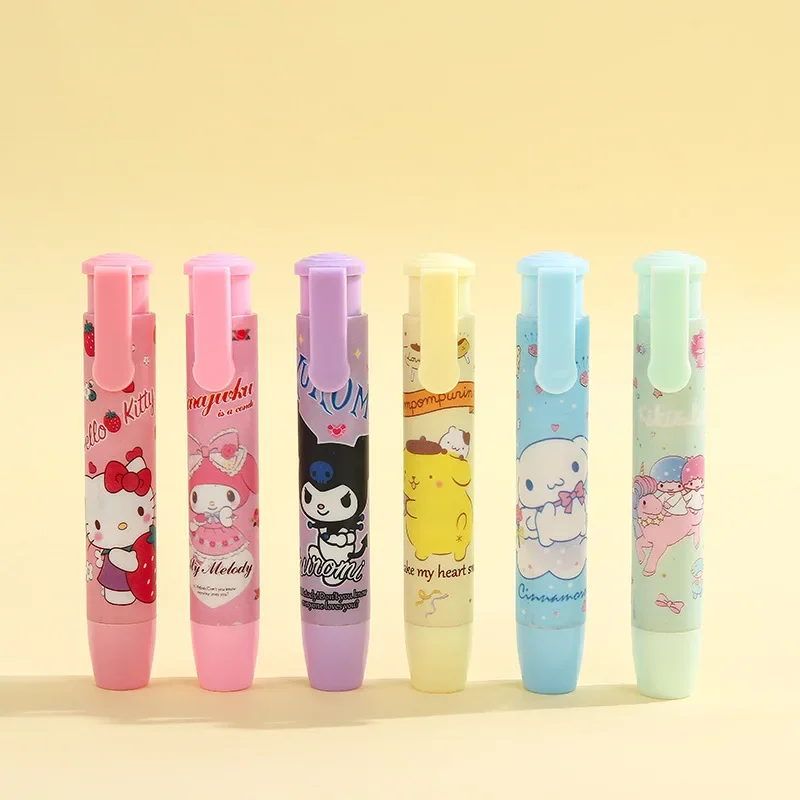 Sanrio Cartoon Press Eraser 12pcs Hello Kitty Kuromi Stationery Kindergarten Children Special Cute Creative Rubber Wholesale