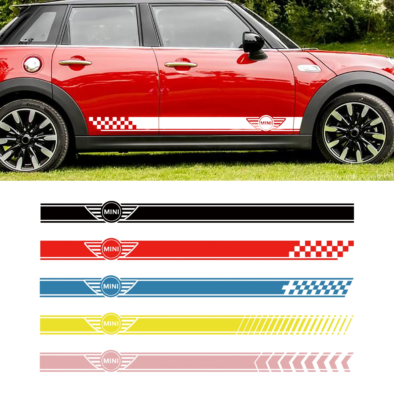 2PCS Car Door Side Skirt Stripe Stickers Racing Sport Fashion Vinyl Decals For MINI Cooper Countryman Clubman JCW