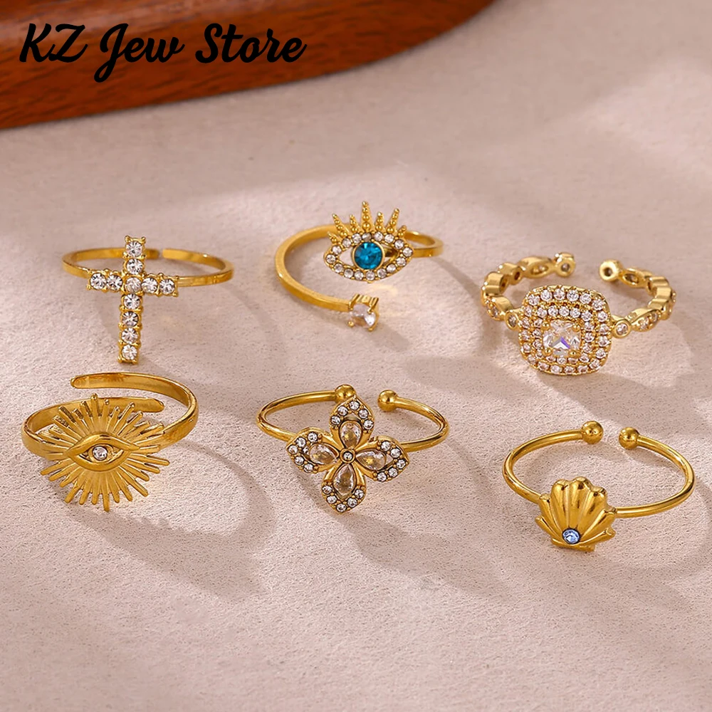 Winzige glänzende Zirkonia Kreuz Ringe für Frauen Glück exquisite Edelstahl Punk Auge Anillos geometrische Alltagskleidung Schmuck Geschenk