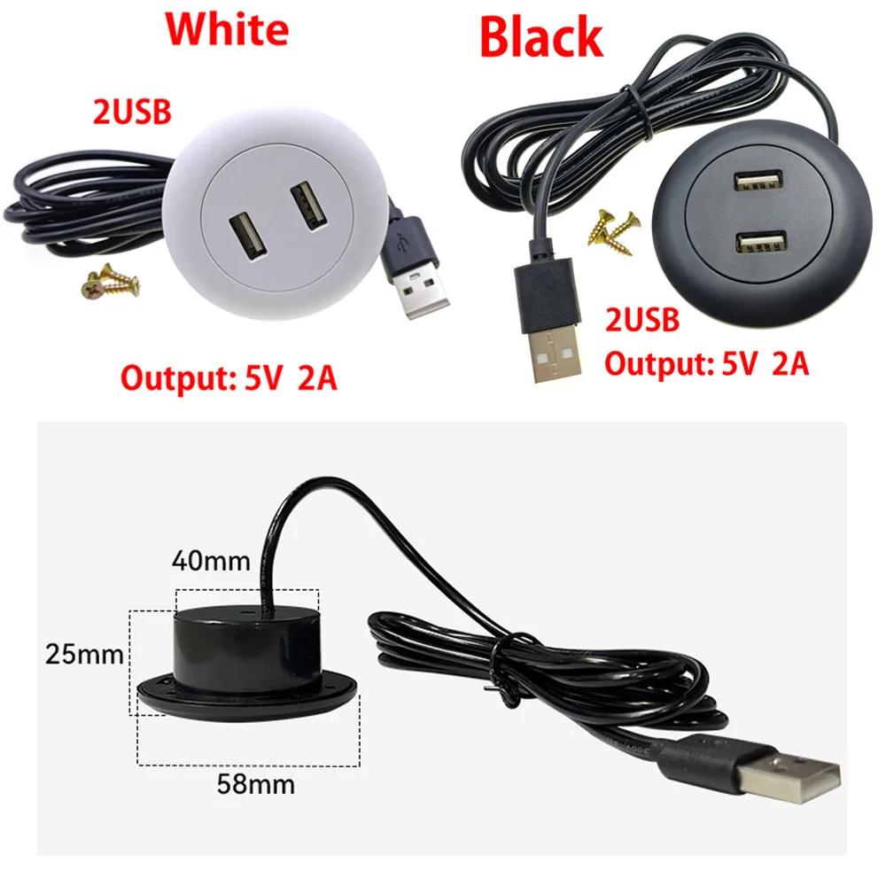 5V 2A/3A Multi Port USB Desktop Embedded Charging Connector For Mobile Phone USB+Type-C Desk Data Line Splitter Charging Socket