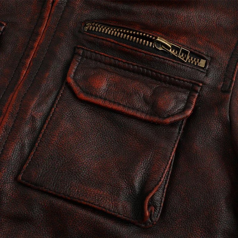 Pure First-Layer Cowhide Leather Jacket M65 Hunting Suit Men\'s Leather Jacket Slim Lapel Mid-Length Casual Large Size Jacket