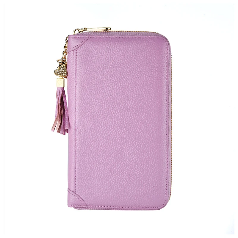 20/40/60bits Leather Multi-slots Zipper Card Holder Wallet With Tassel Heart Pedant