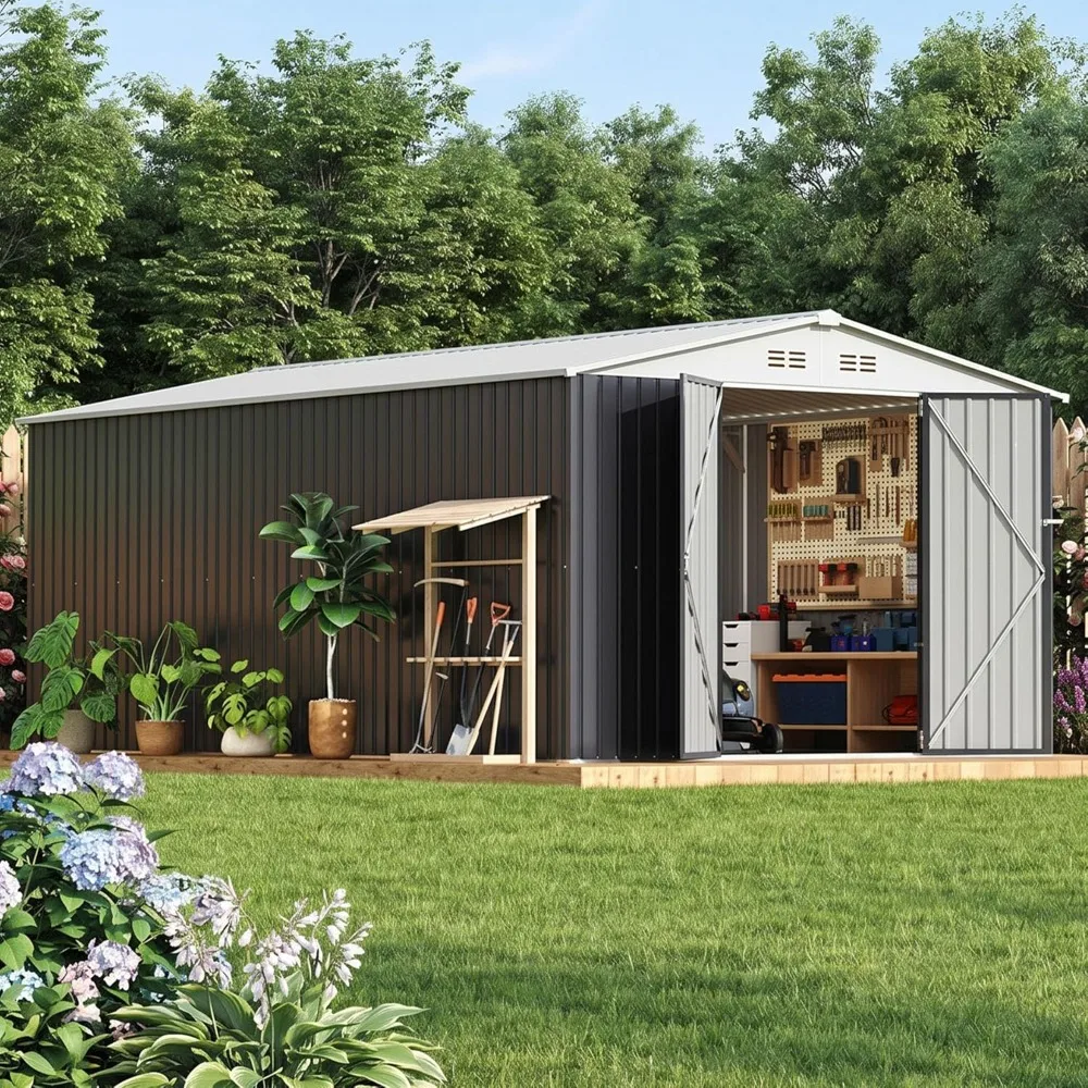 

10x16 Outdoor Storage Shed, Garden Shed with Updated Frame Structure and Lockable Doors, Metal Tool Sheds for, Customized