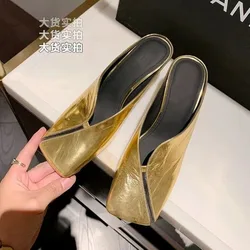 Fashionable Outer Wear Women's High Heel Slippers 2024 Summer Classic Square Toe Women Mules Sexy Stiletto Dress Shoes Zapatos